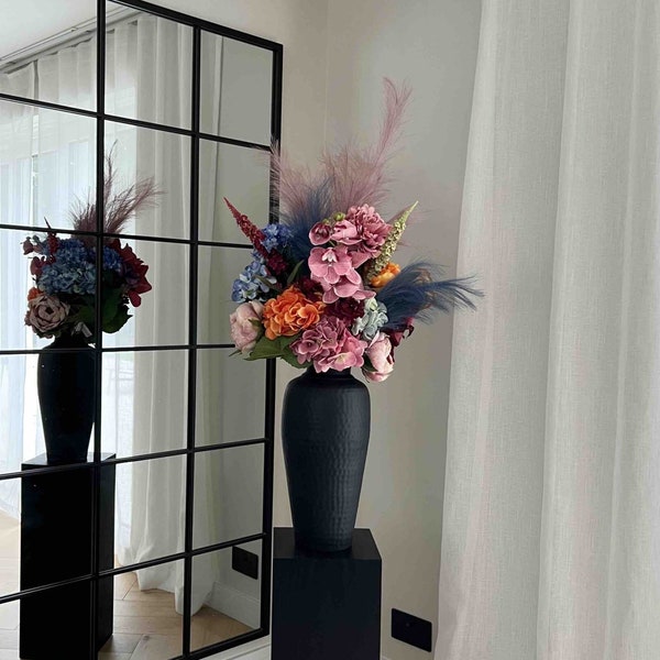 Colourful Faux Flower Arrangement, Red Flower Arrangement, Artificial Flowers, Faux Orchid, Faux Hydrangeas, Flowers and Vase, UK