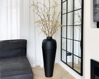 Tall Black Hammered Vase, Large Vase, Freestanding Vase, Metal Vase, Tall Vase