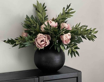 Green and Pink Faux Flower Arrangement, Artificial Flowers, Floral Display, Faux Flowers, Peony Arrangement, Ruscus Arrangement, Home Decor