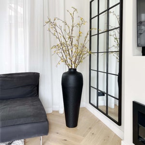 Tall Black Hammered Vase, Large Vase, Freestanding Vase, Metal Vase, Tall Vase
