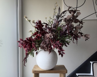 Large Burgandy Faux Flower Arrangement, Artificial Flowers, Floral Display, Reception Flowers, Silk Flowers, Home Decor, Burgandy Flowers