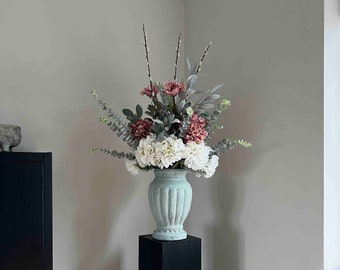 Large Faux Flower Arrangement in Urn Vase, Artificial Flowers in a Vase, Floral Centre Piece