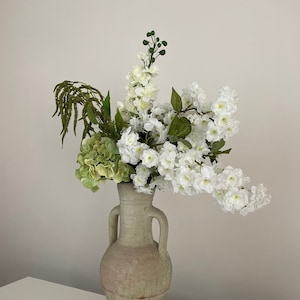 Large Faux Flower Arrangement, Green and White Faux Flower Bouquet, Faux Flower Stems, Artificial Flowers, Artificial Arrangement, Decor