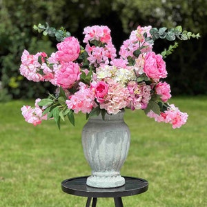 Large Pink Faux Flower Arrangement in Urn Vase, Artificial Flowers in a Vase, Floral Centre Piece, Wedding Flowers, Venue flowers
