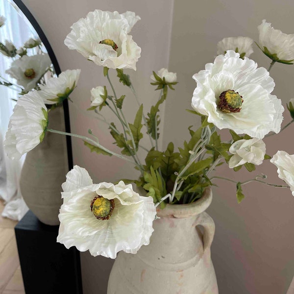 Tall Faux White Poppies, Artificial Poppy, Faux Flowers, Artificial Flowers, Wedding Flowers, Faux FLower Arrangement, White flowers