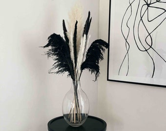 Large Monochrome Dried Flowers Bouquet, Black Pamaps Bouquet, Black Dried Flowers Arrangement, Pampas Bouquet, BlackPampas Grass, Home decor