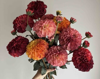 Künstliche Dahlie Blumen, Faux Dahlie, rosa Blumen, rote Blumen, Mittelstück Blumen, bunte Blumen, Pom Pom Blumen, Seidenblumen