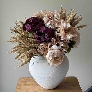 Dried Look Faux Flower Arrangement, Artificial Flowers, Floral Display, Reception Flowers, Silk Flowers, Home Decor, Burgandy Flowers