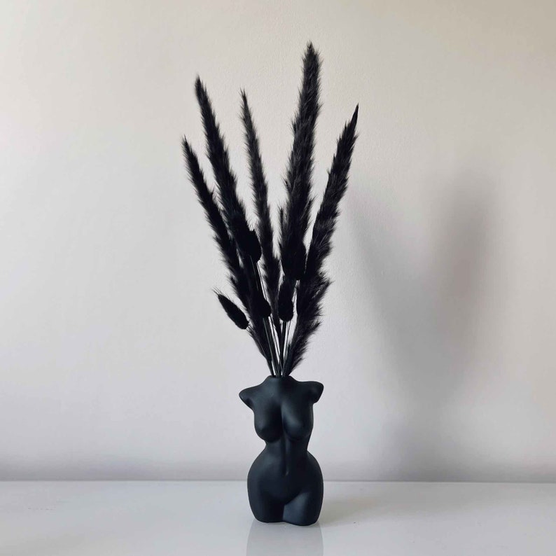 Black Dried Flowers Bouquet Vase Topper Black Bunny Tails Etsy UK