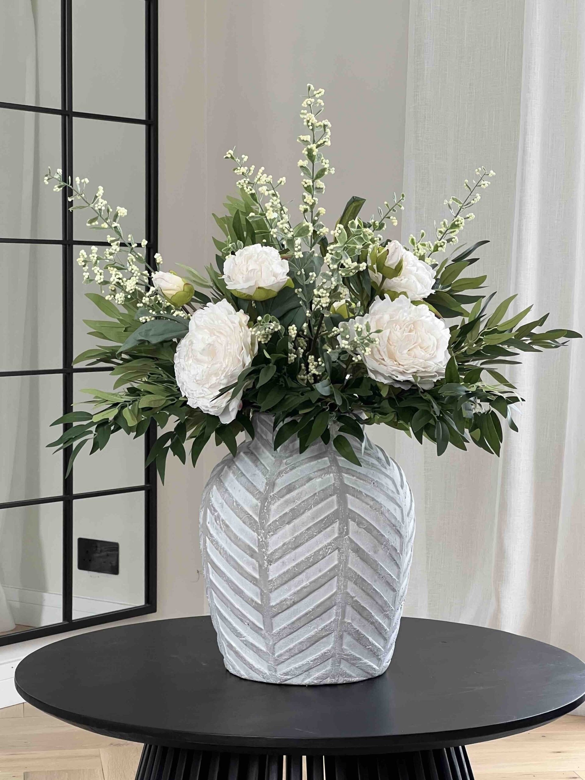 Large Ruscus and Peony Faux Flower Arrangement, Artificial Flower Arrangement, Home Decor, UK