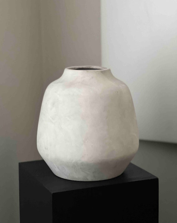 Mittelgroße Steinvase, graue Vase, weiße Vase, Wohndekor
