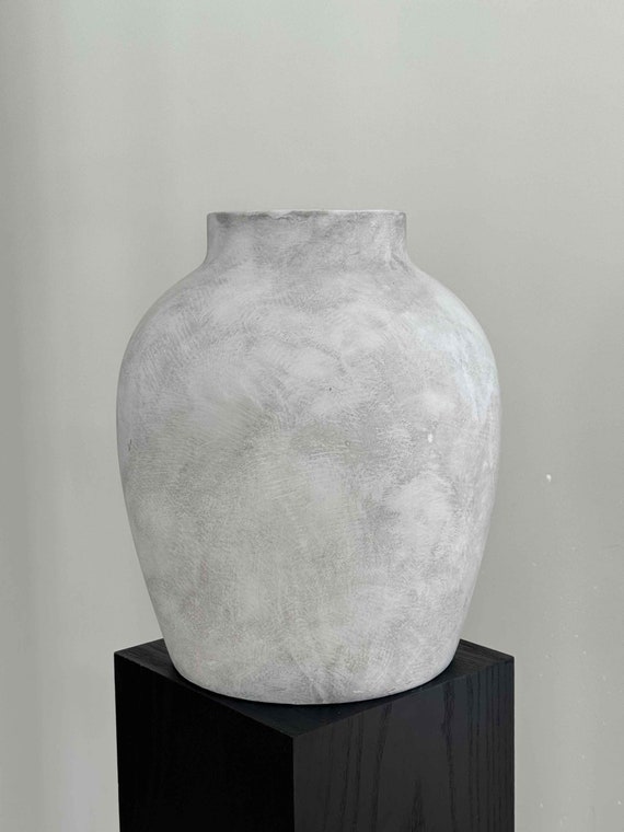 Große Steinvase, Graue Vase, Weiße Vase, Strukturierte Vase, Wohnkultur, Rustikale Vase, Vintage Vase