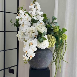Arreglo floral de orquídeas artificiales, flores artificiales, flores y jarrones, decoración del hogar, flores artificiales, arreglo floral, flores para recepción, Reino Unido