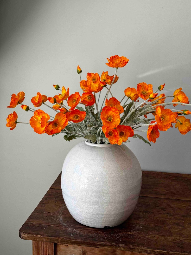Artificial Poppy Flowers - 9 Colours, Faux Poppies, Artificial Poppies, White Poppies, Wedding Flowers, Colourful Flowers, Table Centrepiece Orange