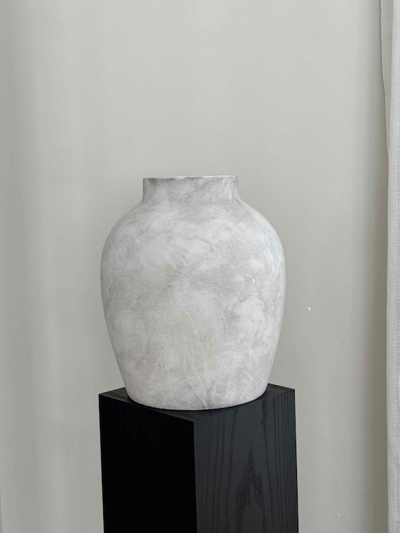 Große Steinvase, Graue Vase, Weiße Vase, Strukturierte Vase, Wohnkultur, Rustikale Vase, Vintage Vase