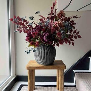 Large Burgandy Faux Flower Arrangement, Artificial Flowers, Floral Display, Reception Flowers, Silk Flowers, Home Decor, Burgandy Flowers