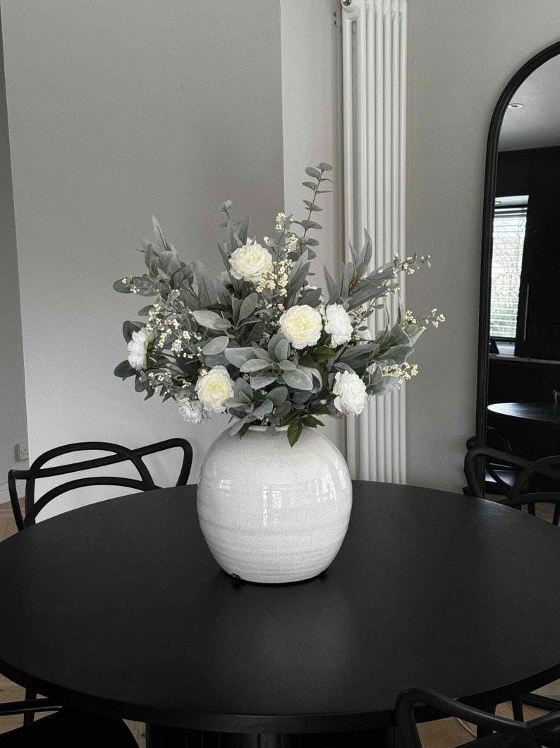 White Round Vase, Shere Vase, Large Vase, Flower Vase, Hoem Decor image 3