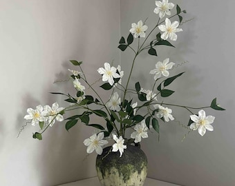 Faux Clematis Branch, White Artificial Flowers, Faux Flowers, Artificial Brunch, Faux Flower Arrangement