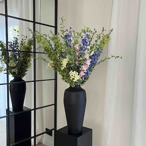 Tall Blue and Pink Faux Flower Arrangement, Artificial Flowers, Flowers and Vase, Artificial Greenery, Artificial Foliage, Home Decor