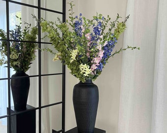 Tall Blue and Pink Faux Flower Arrangement, Artificial Flowers, Flowers and Vase, Artificial Greenery, Artificial Foliage, Home Decor