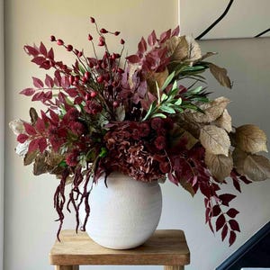 Large Burgandy Faux Flower Arrangement, Artificial Flowers, Floral Display, Reception Flowers, Silk Flowers, Home Decor, Burgandy Flowers