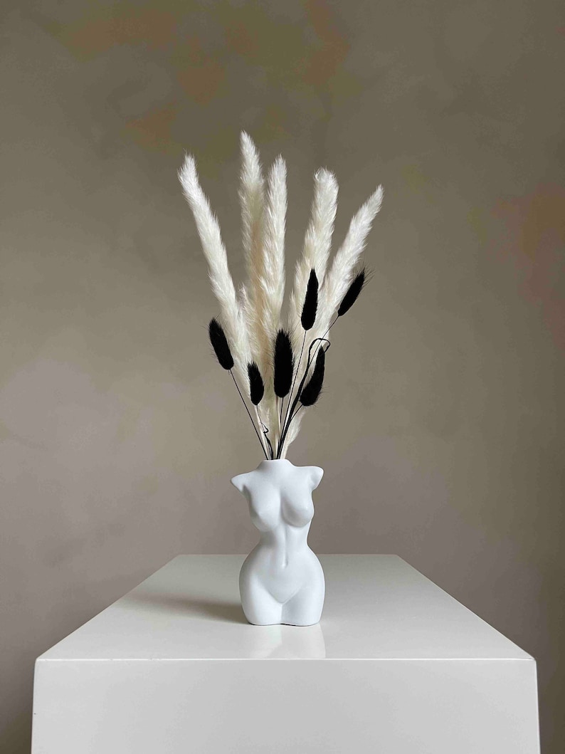 Black Dried Flowers Bouquet Vase Topper Black Bunny Tails Etsy UK