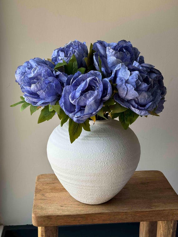 Blaue Kunstblumen, Seidenblumen, künstliche Pfingstrose, rosa Pfingstrose, cremefarbene Pfingstrose, Kunstblumen, Home Decor