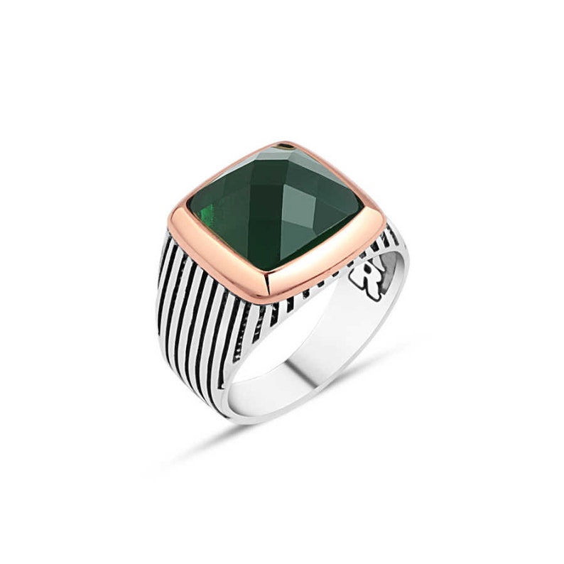 3 Options Amethyst-GreenAgate-Onyx Minimalist Design Rectangular EDGY Stone Vertical Lines 925K Handmade Genuine Silver Man Ring