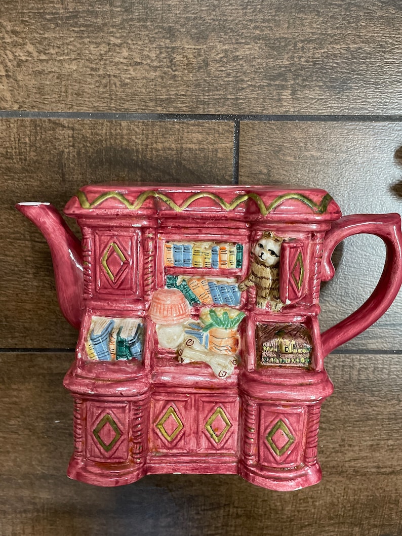 Vintage Cute Cats on Antique Desk Teapot Original Design Hand Etsy