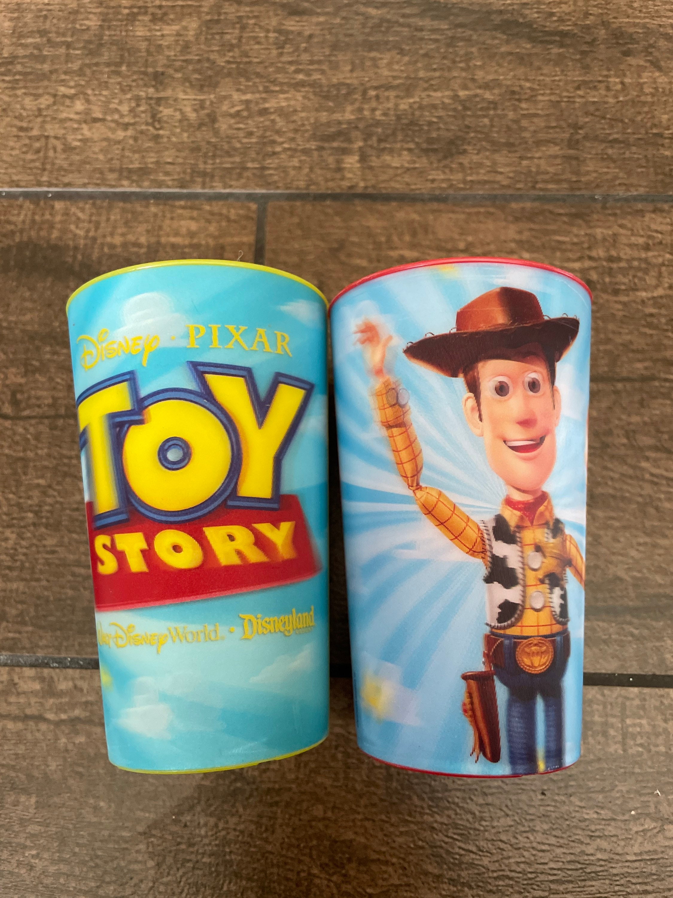 Toy Story Disney Two Plastic Glasses , Vintage Disneyland Glasses