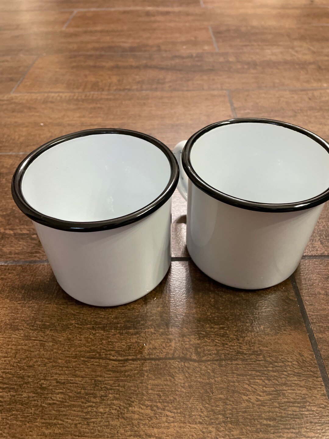 Vintage Enamel Metal Mug Set Outdoor and Your Tea White Etsy