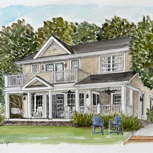 Custom House Portrait Aquarell, Housewarming Geschenk, Pen & Ink Haus Gemälde, personalisierte Kunst Geschenk