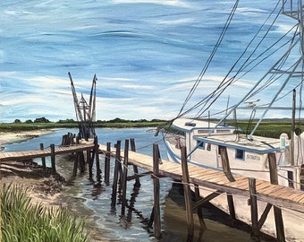 Low Country Marsh Shrimp Boats Giclée Art Print, Fripp Island, South Carolina, Fischerboote, Küstenkunst, Strandhausdekor