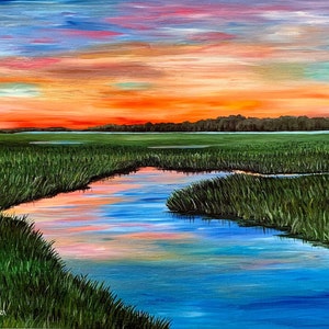 Low Country Marsh Giclée Art Print, South Carolina art, coastal and beach house decor, 11x14