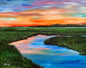 Low Country Marsh Giclée Art Print, South Carolina art, coastal and beach house decor, 11x14