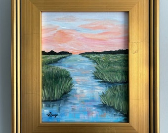 Original Low Country Marsh Painting, 8"x10", South Carolina art, Coastal decor, Acrylic on Canvas