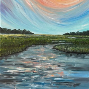 Low Country Marsh Original Painting, 18&quot;x24&quot;, South Carolina art, Coastal decor, Acrylic on Canvas