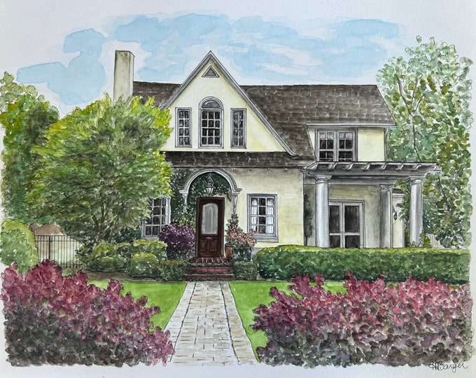 Custom House Portrait, Watercolor, Housewarming Gift, Realtor Gift, Pen & Ink House Painting, Personalized Art gift
