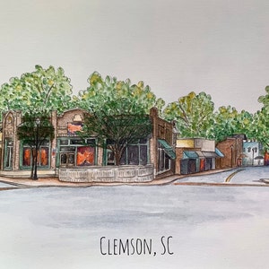 Clemson, South Carolina Giclée Kunstdruck, South Carolina Kunst, Downtown Clemson, 8&quot;x10&quot; und 11&quot;x14&quot;