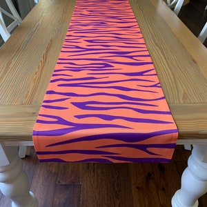Tiger Striped Table Runner, Orange and Purple tiger stripes, Tailgate Table Runner