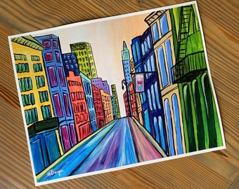 New York City Street Giclée Art Print, NYC Streetscape City art, Colorful NYC art, SOHO, Cityscape artwork, 11x14 or 8x10