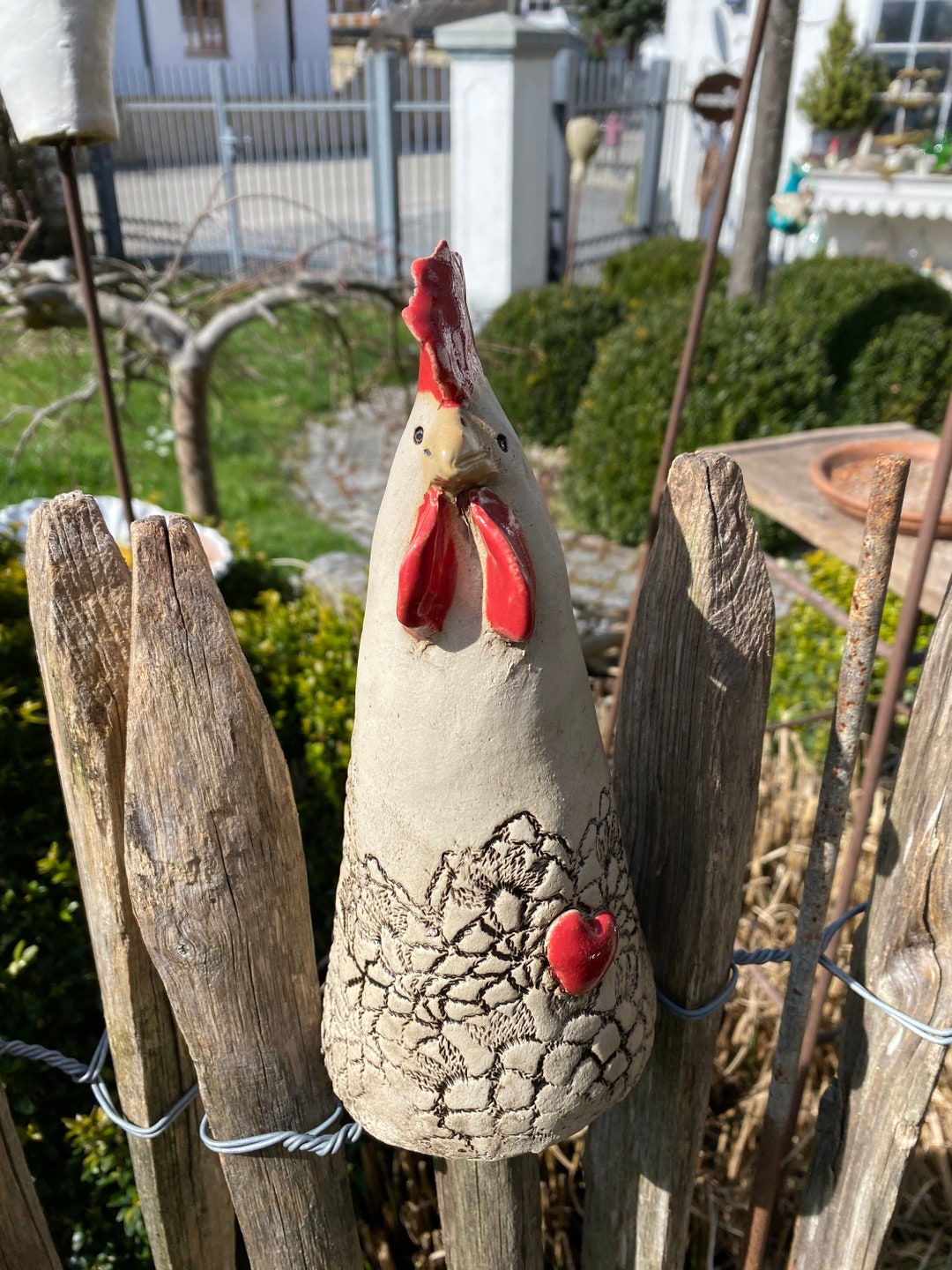 Zaunhocker,Huhn,Gartenkeramik frostfest, Keramik Handarbeit, Etsy.de