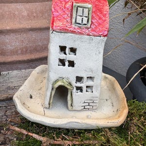 Häuschen,Keramik Handarbeit,Gartenkeramik frostfest,Unikat,,Geschenk,Lichterhaus,Räucherhäuschen