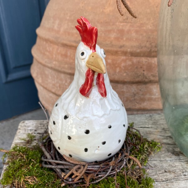 Perlhuhn, Gartenkeramik frostfest, Keramik Handarbeit,Gartenstecker, Osterdeko,Frühjahrsdeko