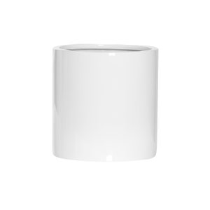 May include: White ceramic cylindrical vase with a smooth, glossy finish.