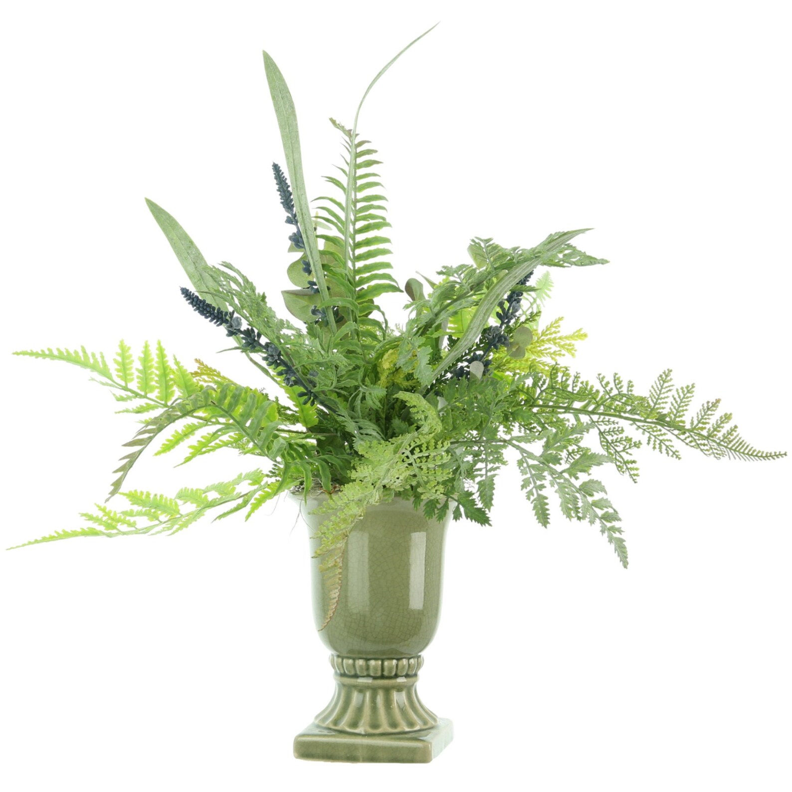 Lush Fern Arrangement in a Green Ceramic Pedestal Vase Etsy