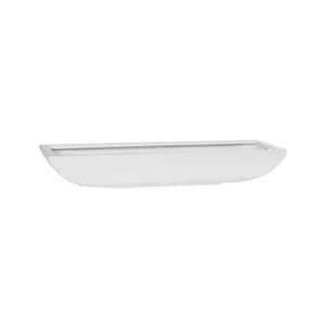 May include: A white, oblong planter with a curved bottom and a rectangular top. The planter is made of a solid, opaque material and is designed for displaying plants. The overall shape is long and shallow.