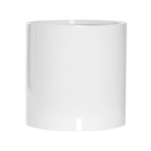 May include: A white ceramic cylinder planter. The planter is smooth and has a glossy finish.