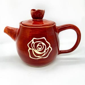 Handmade Red Rose Tea Set, Includes 4 Cups, 4 Coasters, Tea Pot