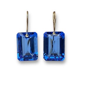 14K Gold Rectangle Tanzanite Earrings (32 ct), Statement Earrings, Rectangle Earrings, December Birthstone Earrings, Gift For Her